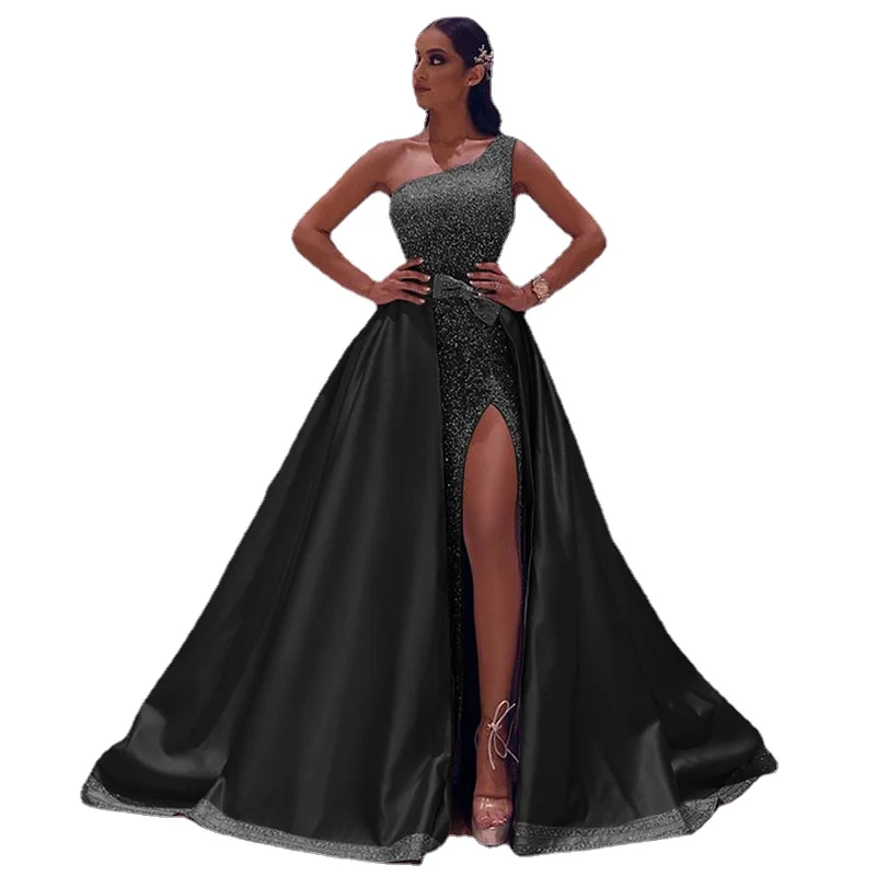 

Ladies Evening Dress Costume 2021 Autumn Fashion Dress Sexy One Shoulder Mopping Bow Slim Fashion Skirt Clothing Women WE83