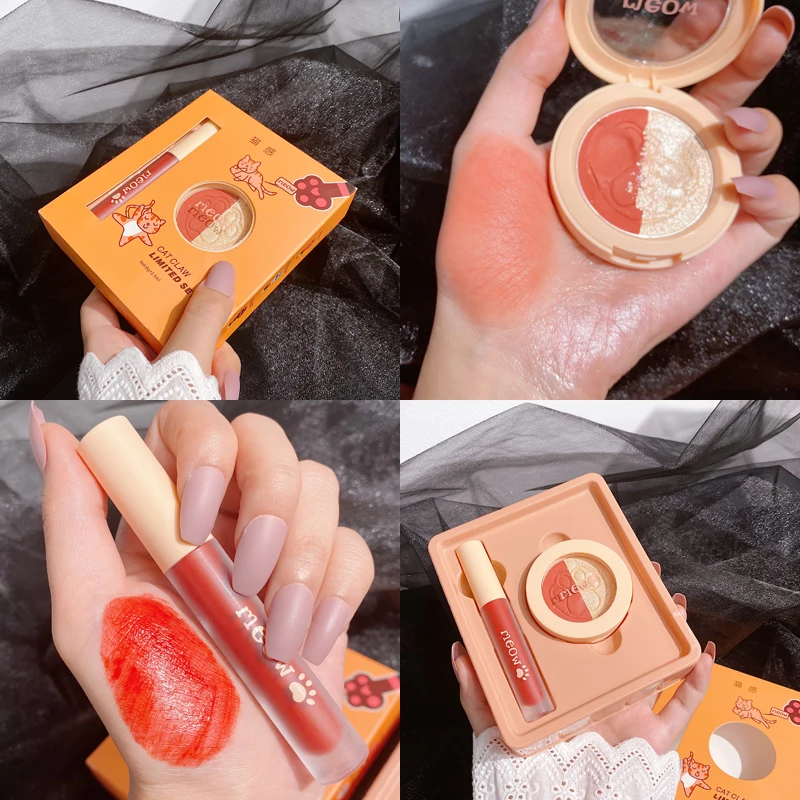 

Face Blush+Highlighter Bronzer Palette+Lipstick Texture Conture Natural Cheek Blusher Makeup Highlight Shimmer Powder Cosmetic