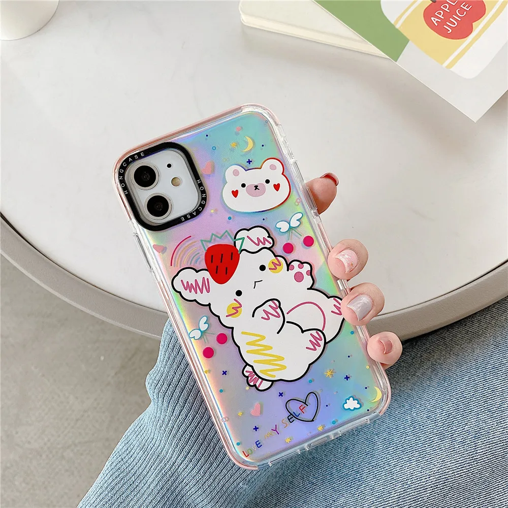 Double-Color Laser Cute Rabbit Soft TPU Funda Para Case For iPhone11Pro Max X XS Fitted Phone Cover iPhone XR 7 8 Plus | Мобильные