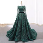 Винтажные зеленые трапециевидные мусульманские свадебные вечерние платья Vinca Sunny Дубая 2022 платья с длинным рукавом для официального выпускного вечера