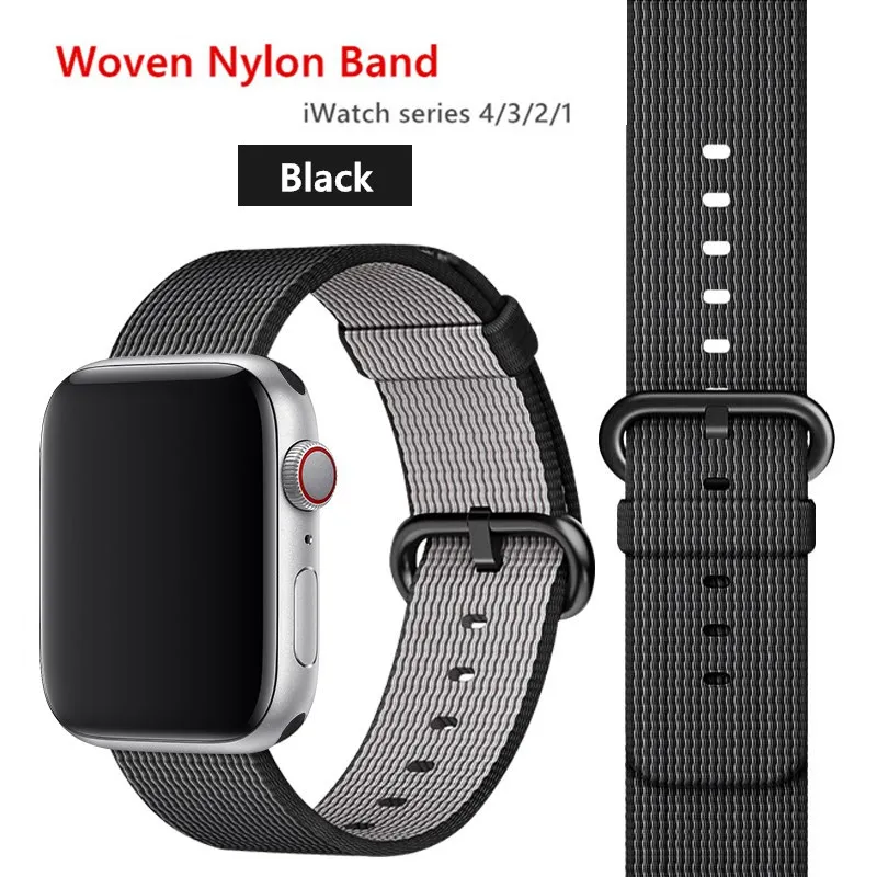 black Нейлоновый ремешок для apple watch band 42 мм 38 мм iWatch 4 Band 44 мм 40 мм браслет ремень Спортивная петля ремешок для apple watch 4 3 2 1 - Цвет ремешка: black