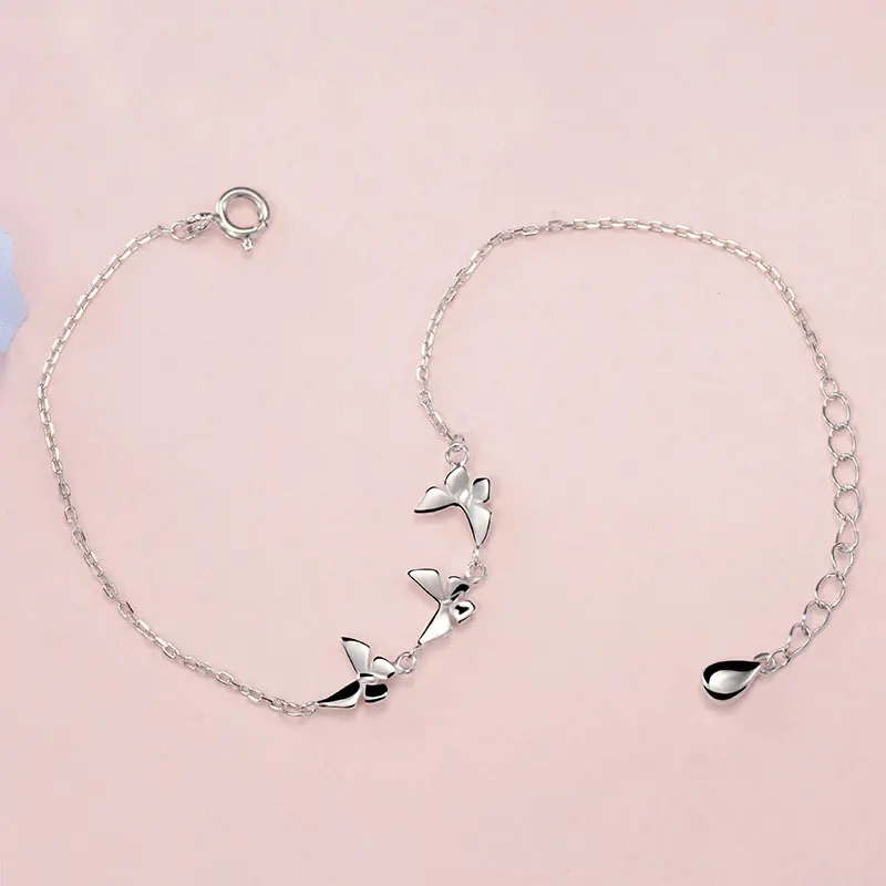 Женский браслет-цепочка из стерлингового серебра 925 пробы с милым бантом и