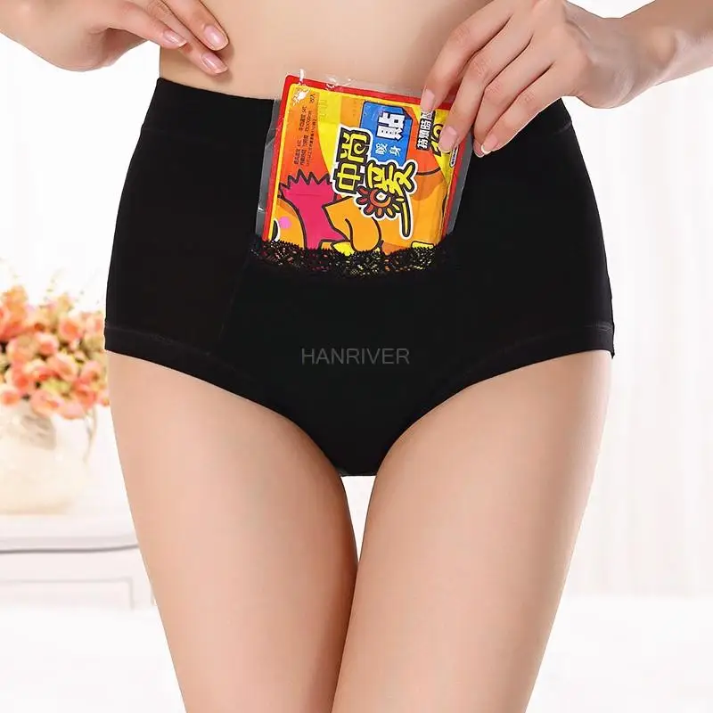 

Female Physiological Pants Warm Leak Proof Menstrual Period Panties Mid Waist Underwear Healthy Cotton Pocket Seamless Briefs