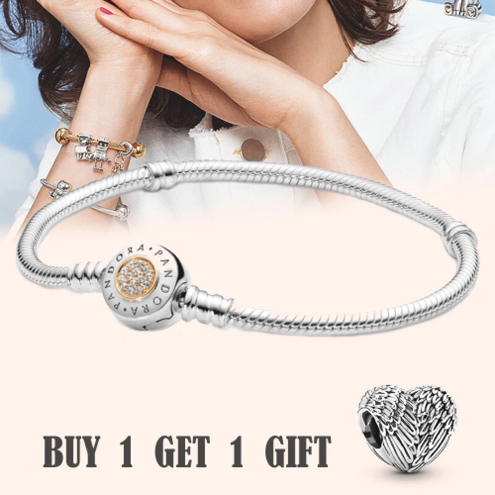 

New 925 Sterling Silver Hot Sale Gold Moments Snake Chain Bracelets Fit Beads Charms Pendants For Women DIY Jewelry Gift