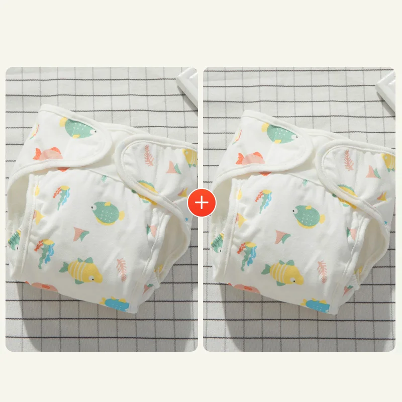 2PCS-goldfish Herbabe 2 шт. детские штаны-подгузники 3 слоя милый новорожденных подгузники хлопок впитывающие подгузники для новорожденных Многоразовые - Цвет: 2PCS-goldfish