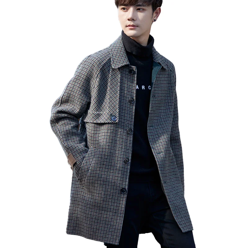 

Fashion Men Wool Blends Coat Overcoat Autumn And Winter Jacket Woolen Suit For Youth Woolen Pea Mens Hot Sale