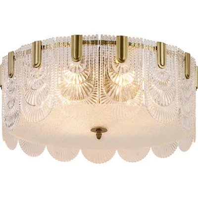 

American copper ceiling lamp modern light luxury simple bedroom study lamp living room aisle corridor copper crystal lamp