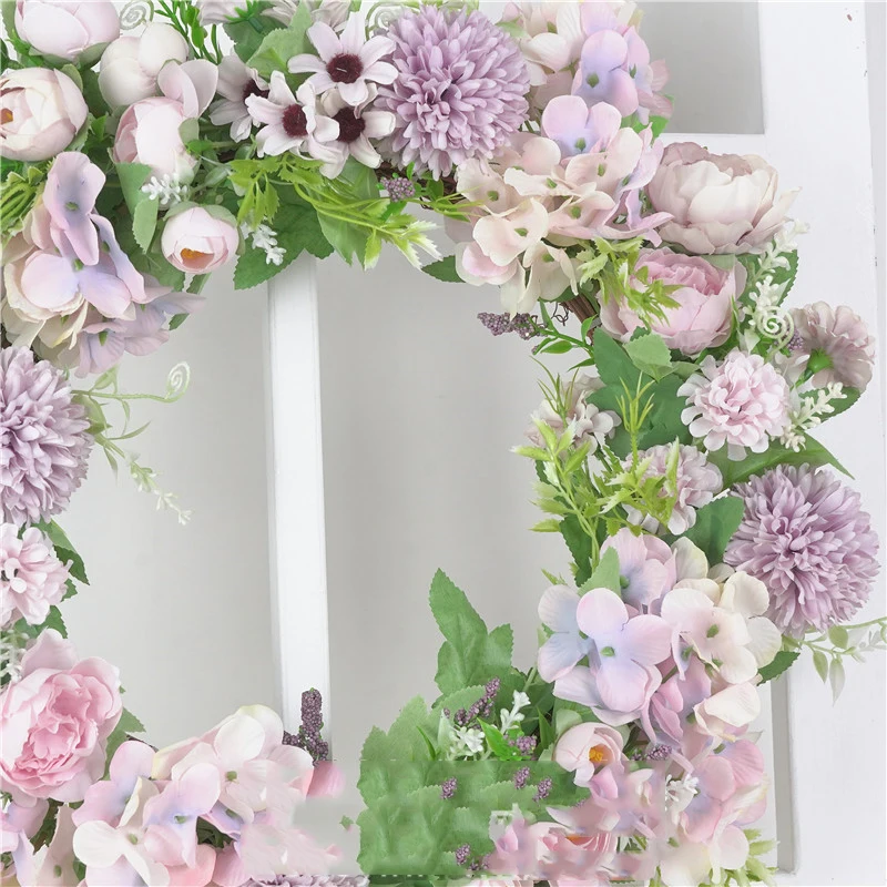

Artificial Rose Wreath Flower Garland 40cm Door Wreath Spring Round Wreath Front Door Wall Decoration INTE99