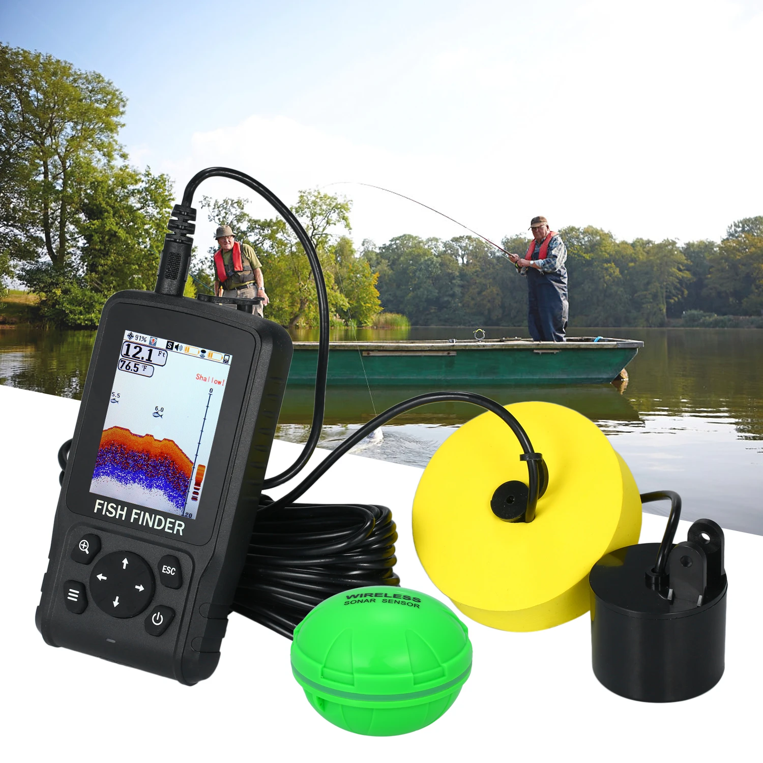 Wireless Wired set Портативный 2,8 дюймовый lcd рыболокатор беспроводной гидролокатор 118FT дальность глубины рыболокатор лодка оборудование для подледной рыбалки - Цвет: Wireless Wired set