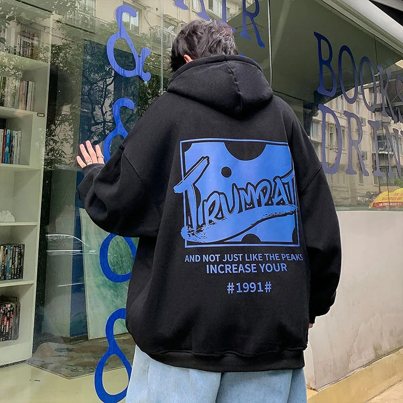 

Hybskr Letter Graphic Casual Men's Hoodie Unisex Korean Style Oversized Fashion Hooded Pullover For Male Harajuku Streetwear