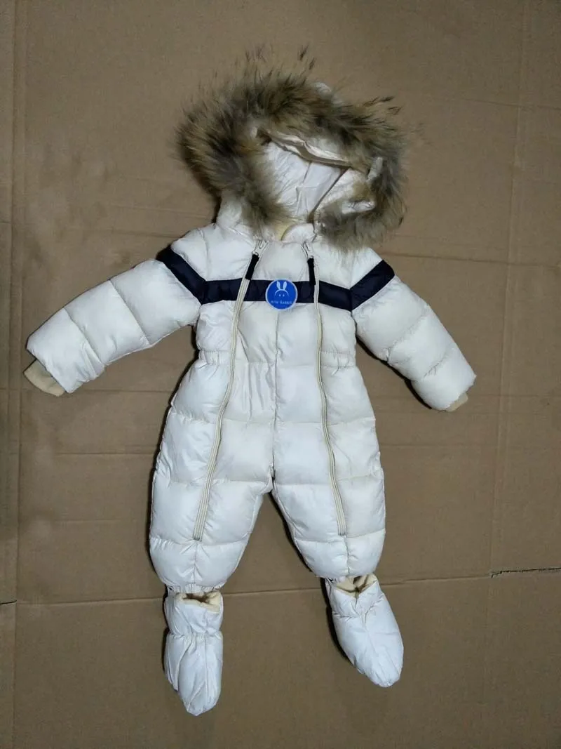 cotton white Новинка года; зимний хлопковый комбинезон с капюшоном и натуральным мехом для маленьких мальчиков и девочек; детский зимний комбинезон; ветрозащитный Теплый комбинезон; детская одежда; Y8 - Цвет: cotton white