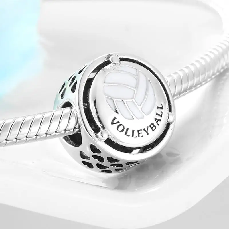 Подлинное 925 пробы серебро рукоделия круглая форма волейбол Шарм драгоценные
