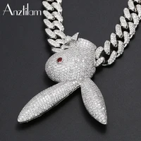 cuban link chain big rabbit head hip hop pendant chain necklace full iced out cubic zircon bling for men hip hop jewelry