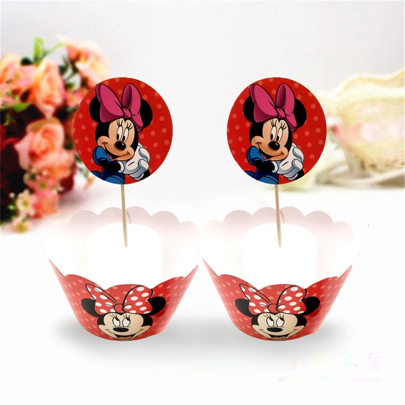 24 шт. Минни Маус обертки для кексов топперы вечерние украшения принадлежности