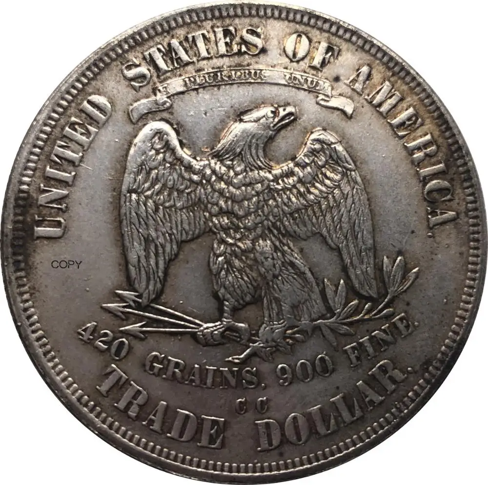 United States America 1877 CC 1 Trade One Dollar US In God We Trust With Motto 420 Grains 900 Fine  Silver Plated Copy Coin images - 6