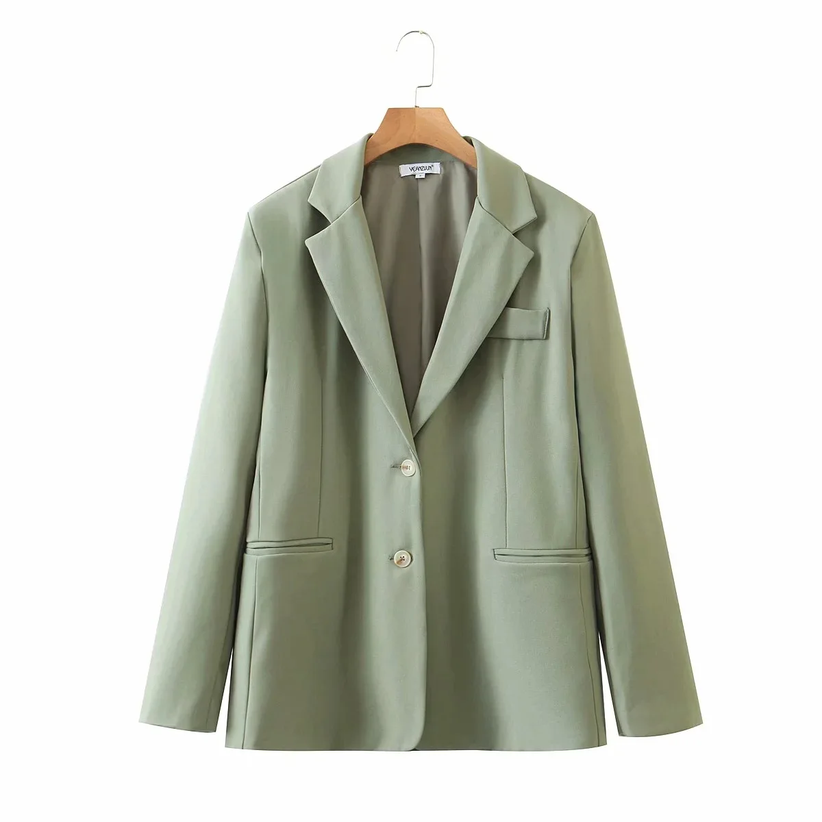 

New European And American Green Single Row Buckle In S-style 2021 Early Autumn Korean Temperament Casual Ladies Lapel Suit