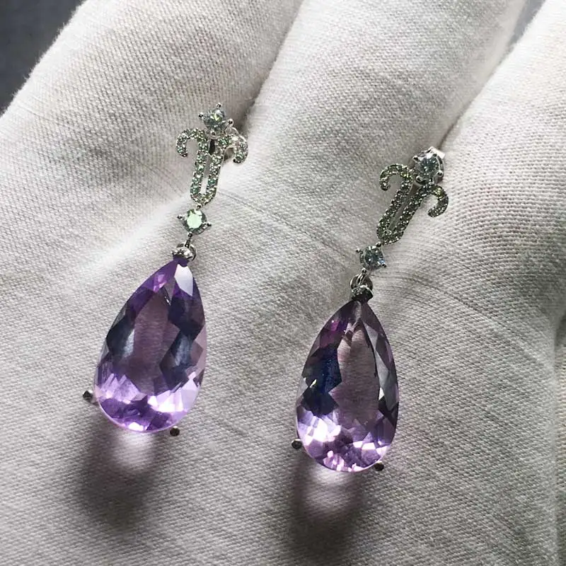 CSJ, новинка, груша, 10*18 мм, 13ct, аметист, хорошие серьги, Стерлинговое Серебро 925 пробы, натуральный драгоценный камень, хорошее ювелирное изделие для женщин, вечерние, подарок