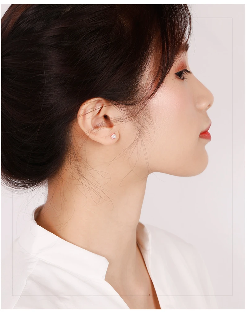 

925 Sterling Silver Sunflower Stud Earrings for Women Creative Zircon Beaded Oil Dropping Red Flower Ear Pierced Earrings Best