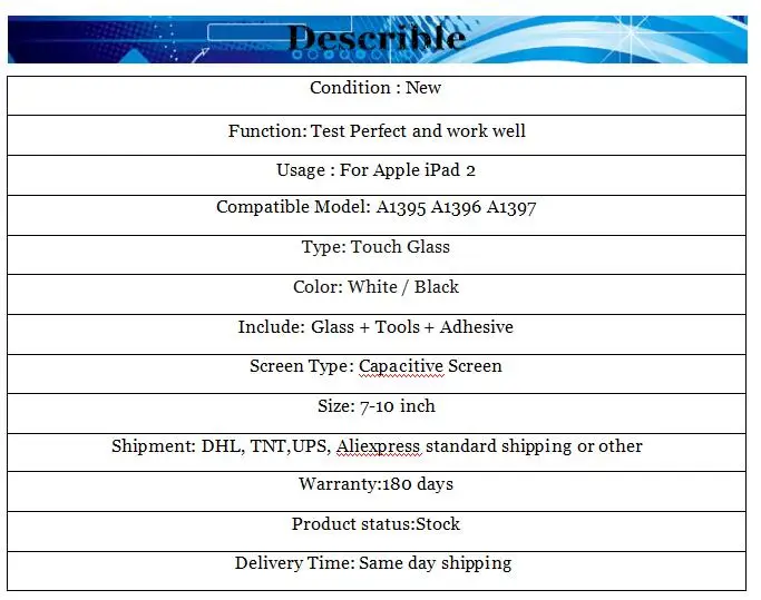 1 шт.(Протестировано) имеет рамку для Apple iPad 2 A1395 A1396 A1397 дигитайзер сенсорного экрана внешняя панель стеклянная линза+ Инструменты+ клей