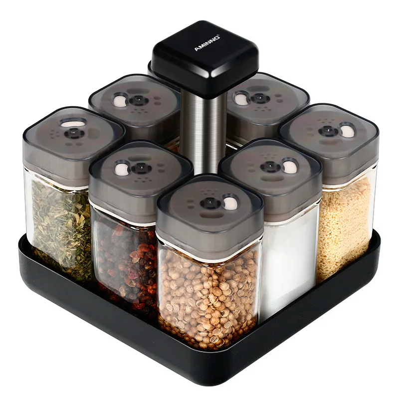 

Tidy Kitchen Jars For Spices Seasoning Jar Rotating Glass Cruet Set BBQ Pepper Salt Shakers Paprika Bottle Kitchen Storage Rack