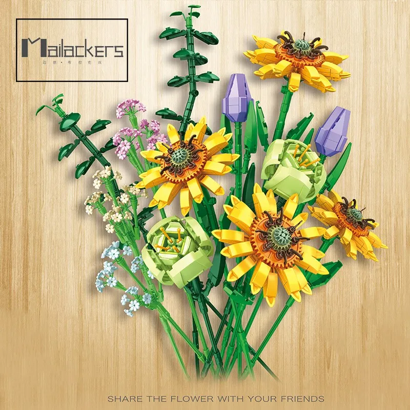 

Романтический букет розы Mailackers, строительные блоки, технический подарок на день Святого Валентина, игрушки MOC, подарок для любимой девушки