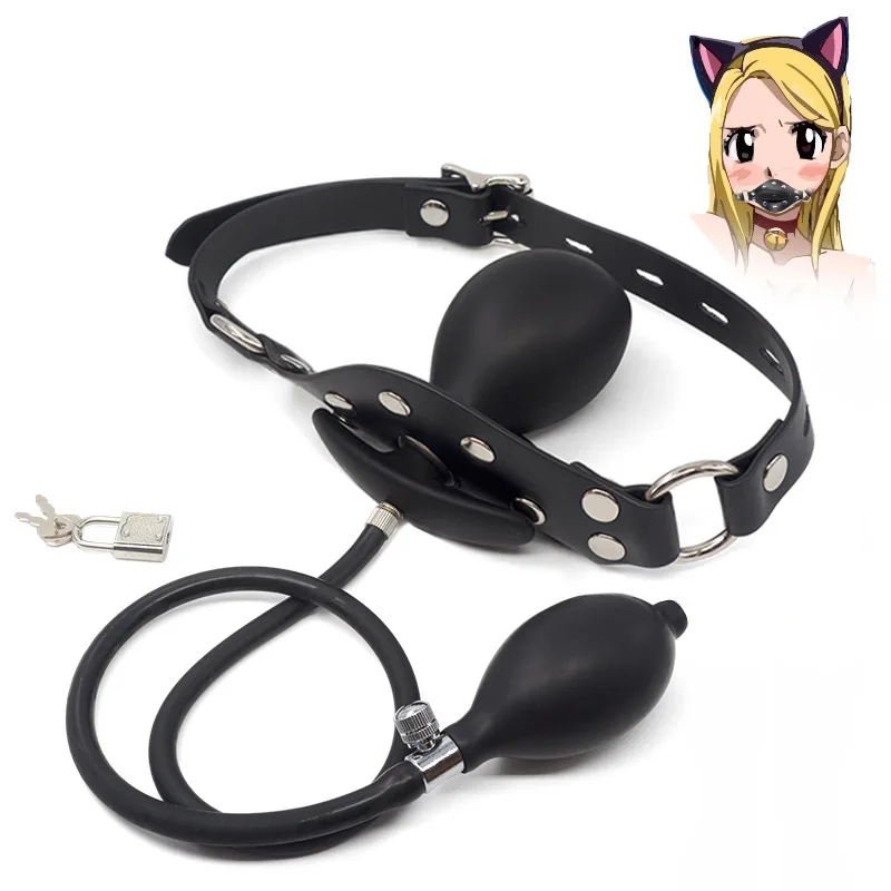 Inflatable Mouth Plug Open Gag Oral Fixed Leather Fetish Sex Abuse Bondage Ball Big Toys for Couples | Красота и здоровье