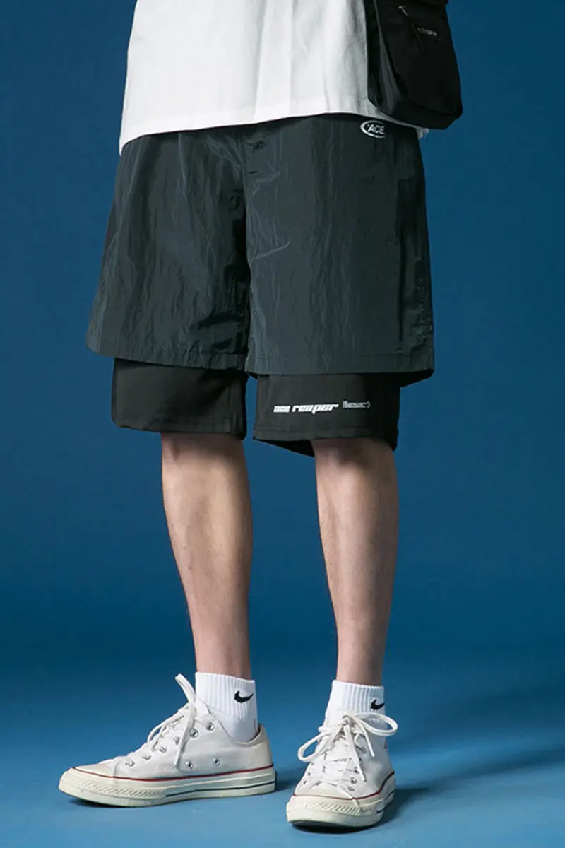 

2020 Summer New Youth Popular Simple Printing Stitching Fake Two Pieces Loose Five-point Pants Fashion Casual Shorts M-5XL