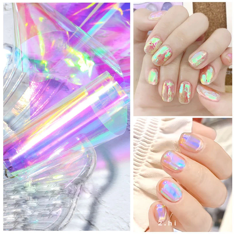 

Nail Transfer Foil Paper Sticker Aurora Ice Cube Cellophane Colorful Laser holographic Candy Paper DIY Manicure Decoration