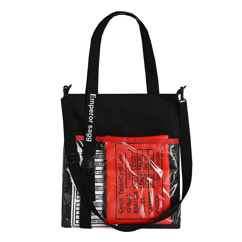 

Wild letter printing cross-body bag casual zipper opening transparent jelly bag student canvas soft surface shoulder bag