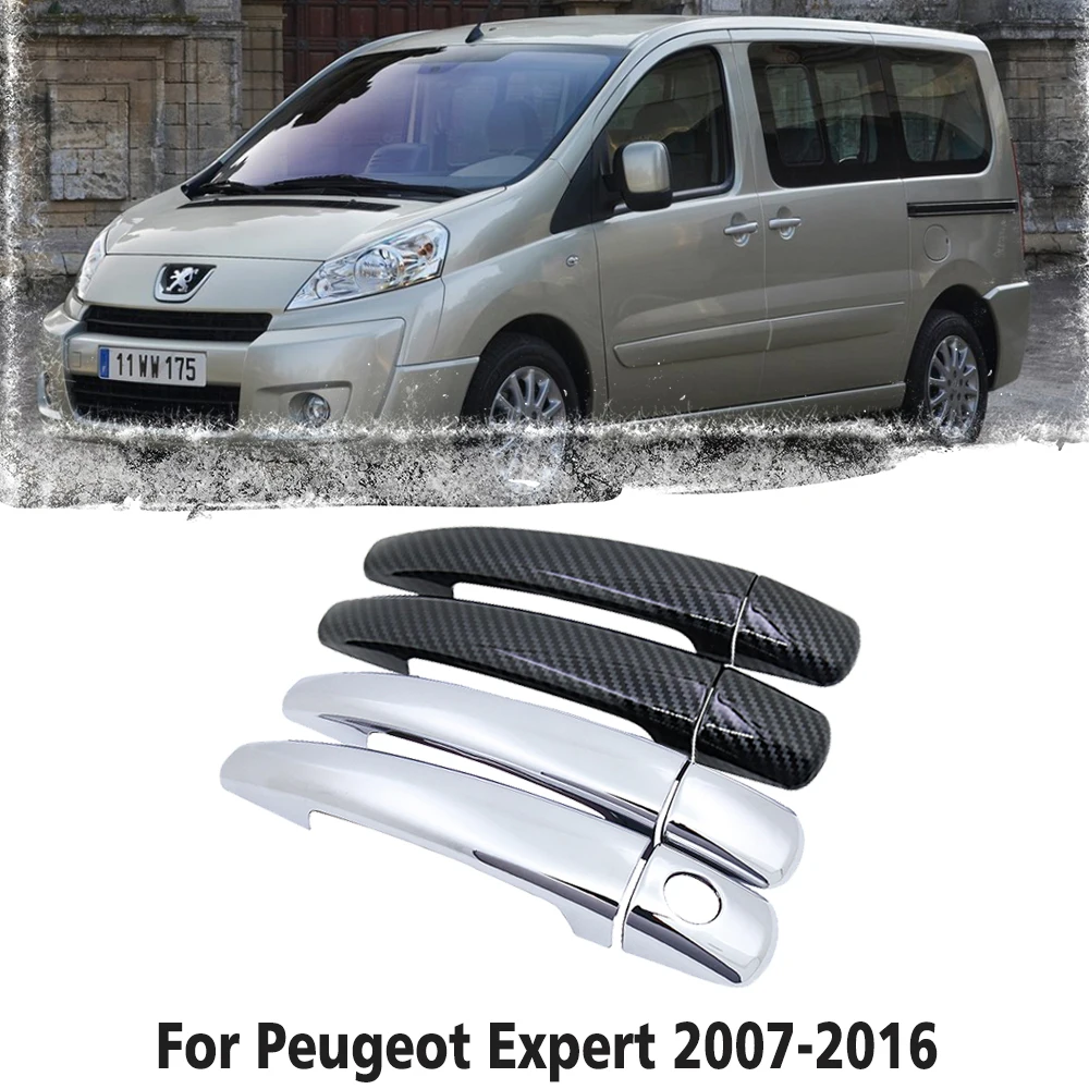 Manija de coche de fibra de carbono, cubierta de manijas de puerta cromadas ABS para Peugeot Expert Tepee 2007 ~ 2016, accesorios de coche con estilo 2008, color negro