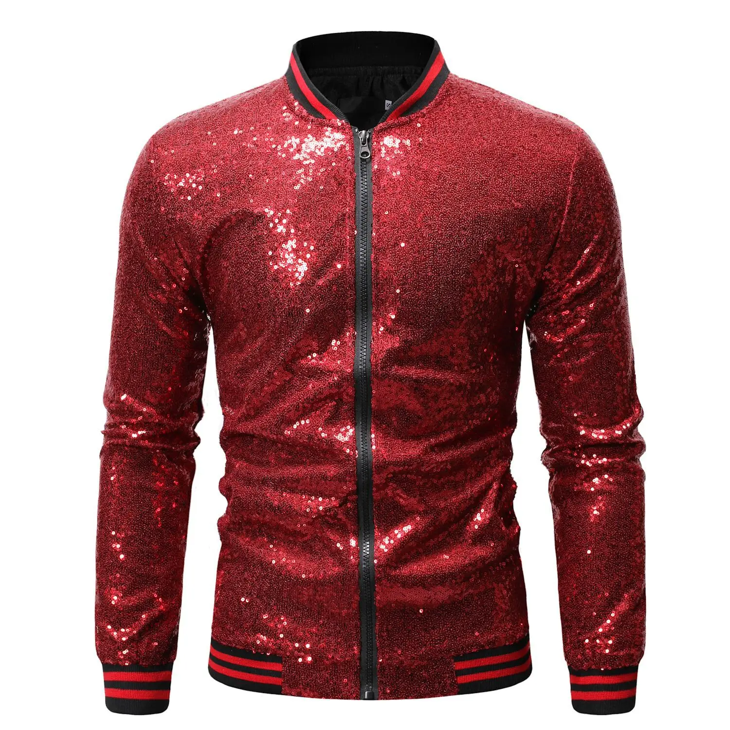

Autumn and winter new men's trend color matching jacket shiny nightclub baseball uniform casual jacket