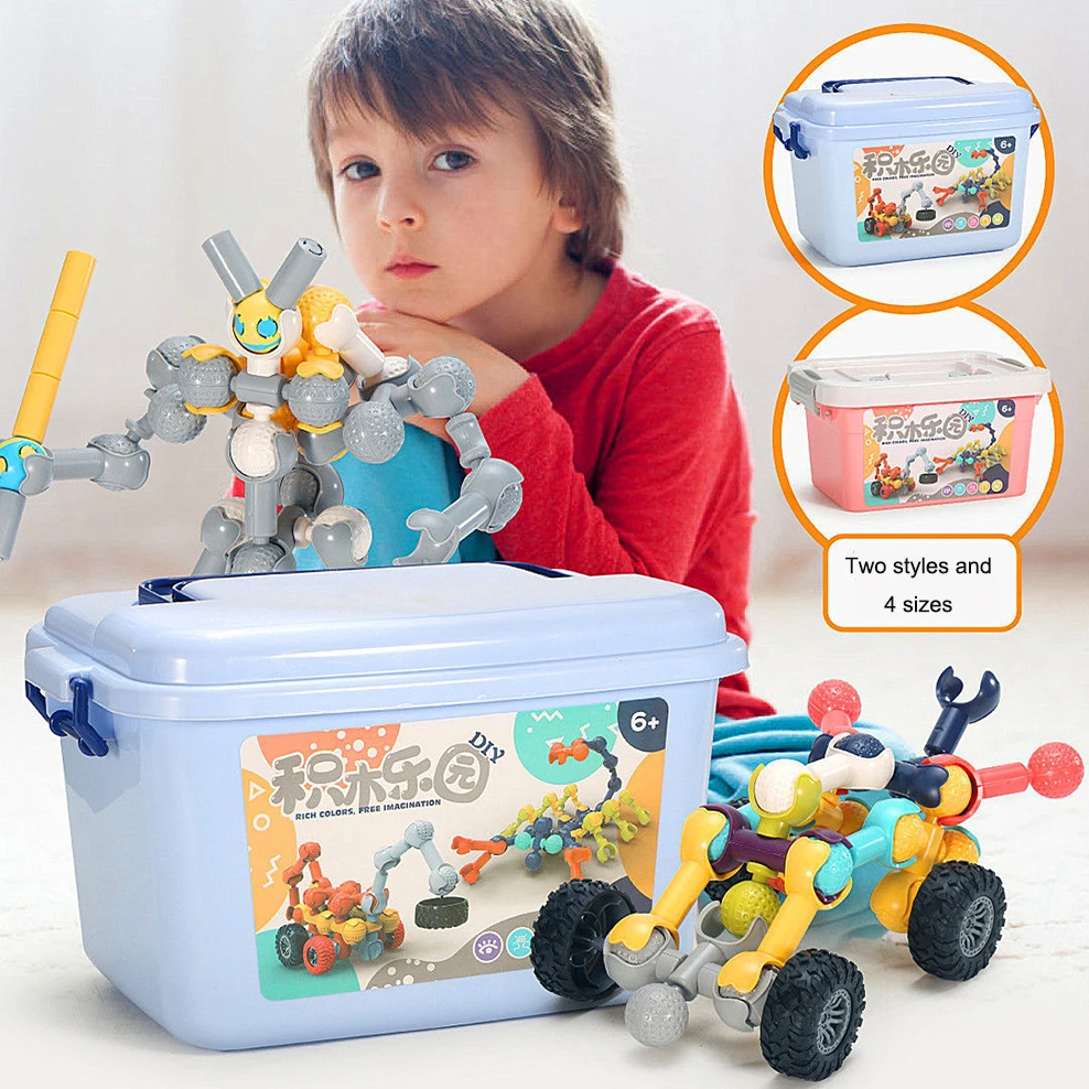 

34/76PCS Interconnecting Blocks Large Particle Building Blocks Skeleton Stick Children's DIY Assembly Model Spelling Toy