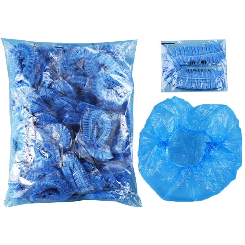 

Anti Virus Outdoor 100Pcs Disposable Elastic Clear Hair Shower Cap Anti Dust Hat Women Men Bath For Spa Hair Salon Beauty