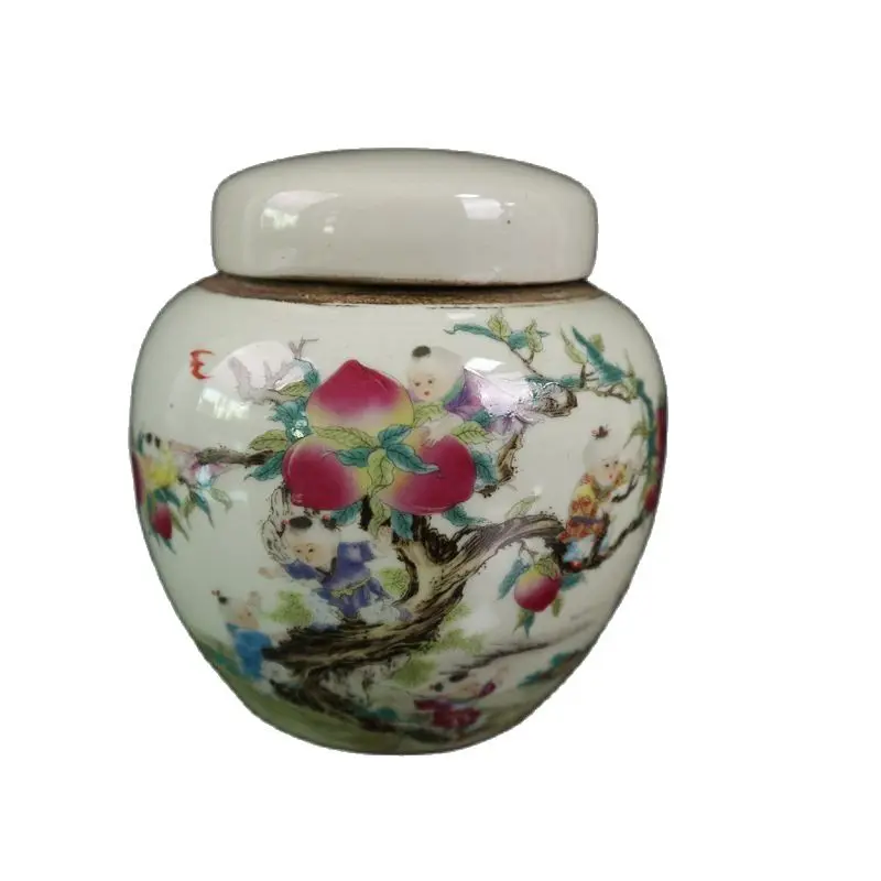 

China Old Porcelain Pink Nine Child Climbing Peach Pattern Covered Pot