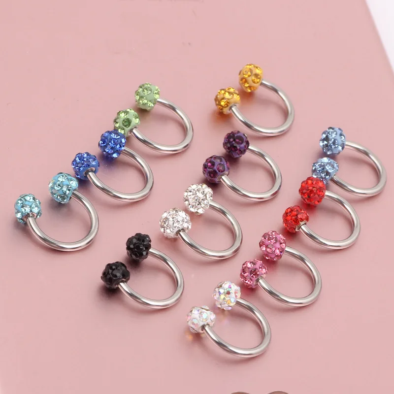1 шт. хирургическая Нержавеющая сталь Нос Кольца двойной хрустальный шар круглые