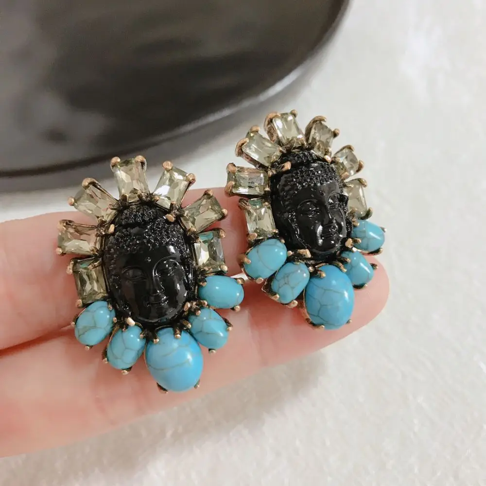 

RISPADA Natural Turquoise crystal inset Buddha Statue Antique Earring Clip