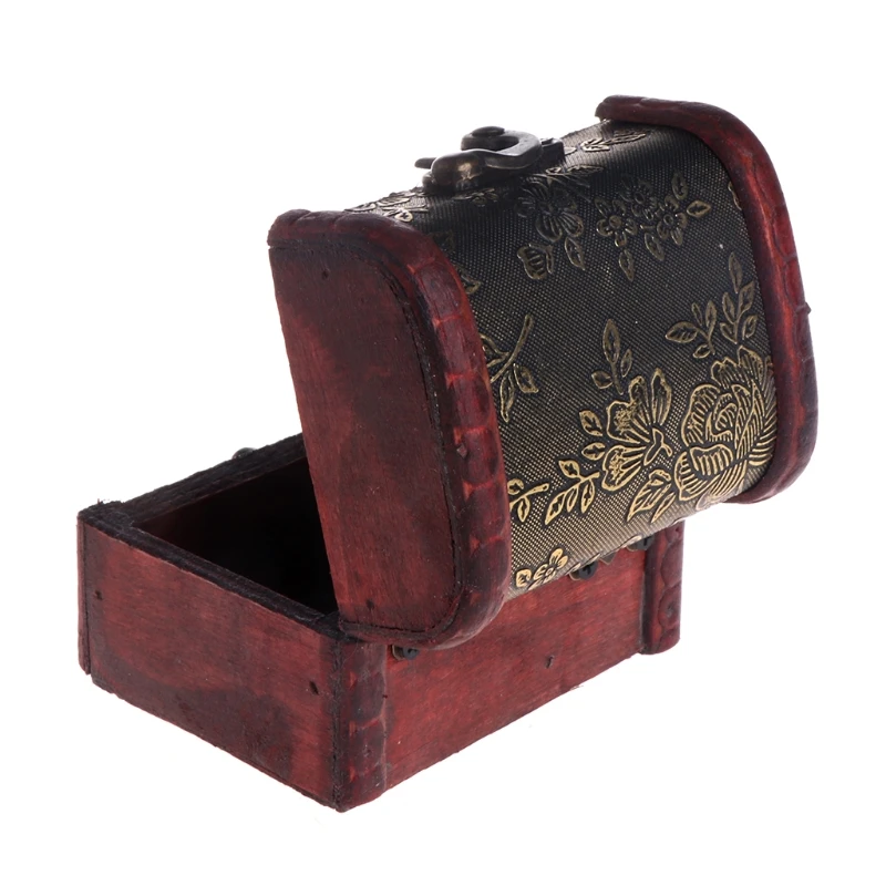 

Jewelry Storage Box Display Retro Floral Wood Rings Case Lock Necklace Container
