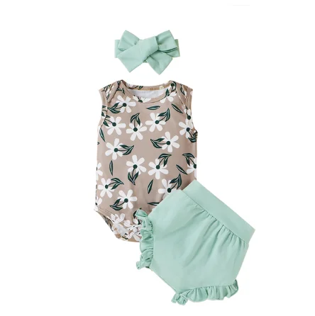 

Cute Newborn Baby Girl Summer Clothes 3pcs Off Shoulder Tops+Plaid Short Dress+Headband Outfits 0-24M