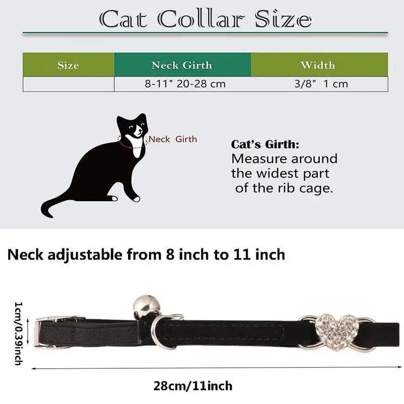 

2020 Heart Bling Cat Collar with Safety Belt and Bell Kitten Cherry Kitty Adjustable Lovely Collars Safety W7S0