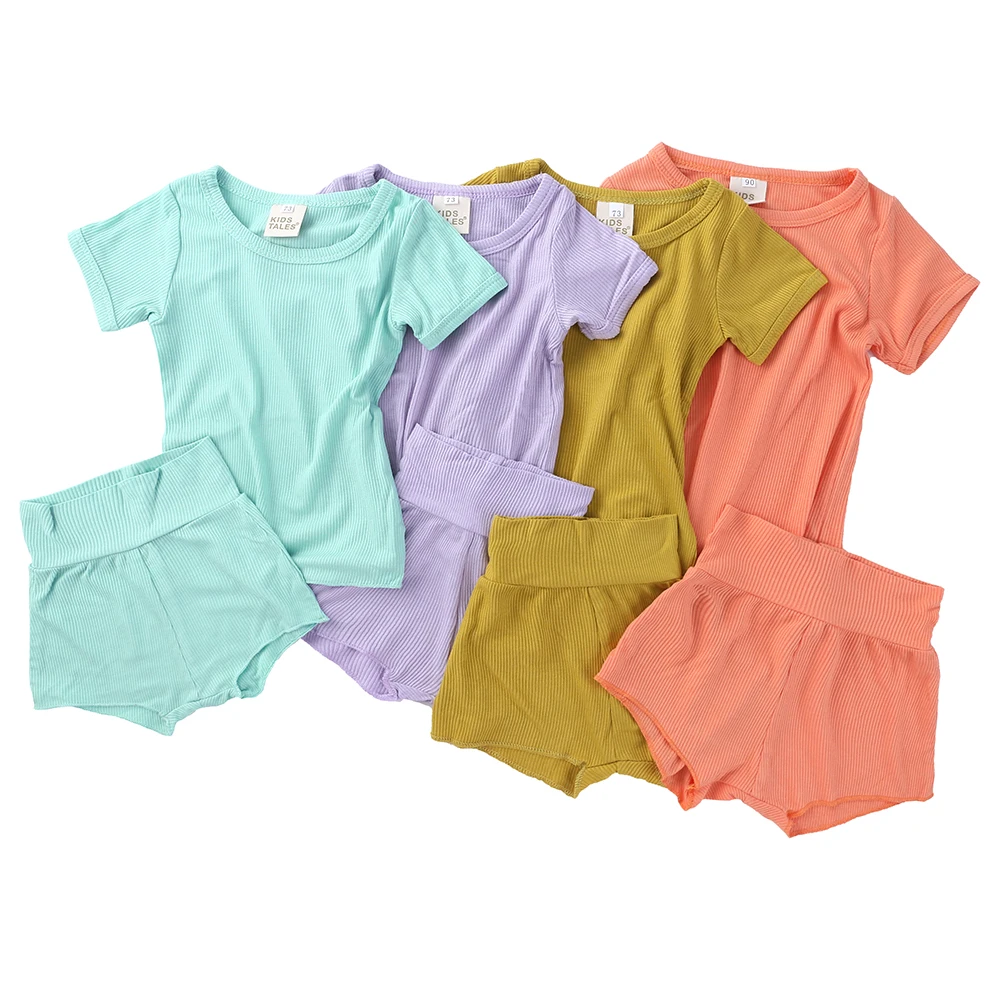 

Summer Baby Girls Boys Pajama Sets 1-4Y Solid Short Sleeve T Shirts High Waist Shorts 2pcs Summer Pajama Sets Sleepwear