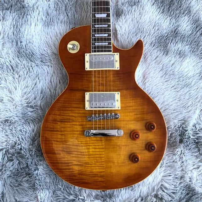 

in stock！2021 High quality electric guitar,Solid Mahogany body With Smoky color Flamed Maple Top,Chrome Hardware