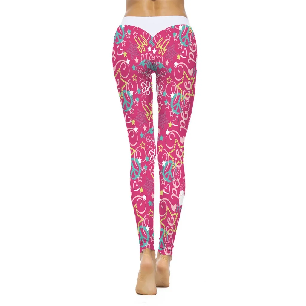 Женские повседневные леггинсы с высокой талией штаны для йоги принтом в форме