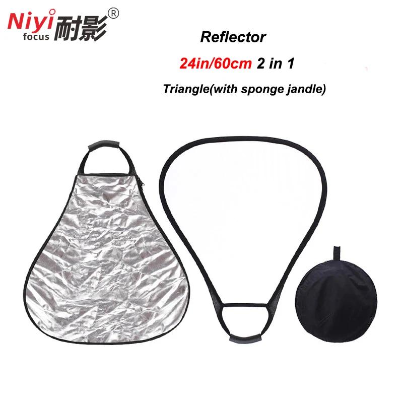 

24" 60cm 2 in 1 Triangle Silver And White Light Reflector With Sponge Handle Folding Portable Photography Diffuser Photo Studio
