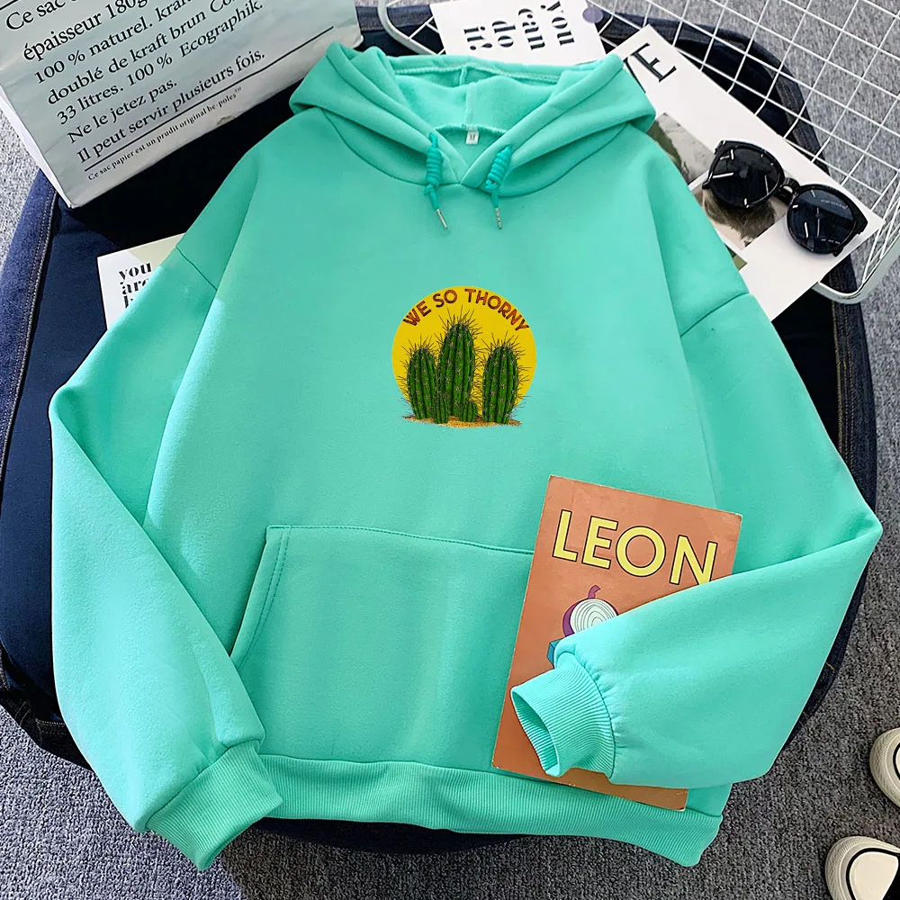 Streetwear Jacket Harajuku Hoodie Sweatshirt Cactus Print Sweatshirts Women Letter Hoodies Loose Fit Vintage Winter Sweetshirt