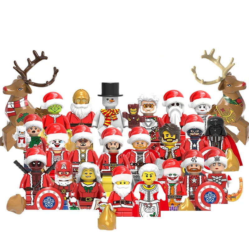 

24Pcs Kids Christmas Series Hero Snowman Moose Building Block Small Particle Toy Figures Assembled for Children's Toys Gifts