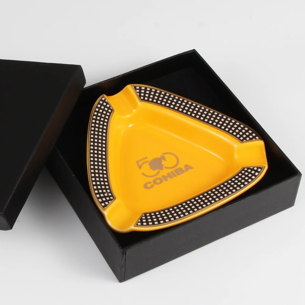 

COHIBA Cigar Gadgets Ceramic Ashtray Home Table Use Smoking Ash Tray 3 Holder Cigarette Ashtrays Cigar Accessories