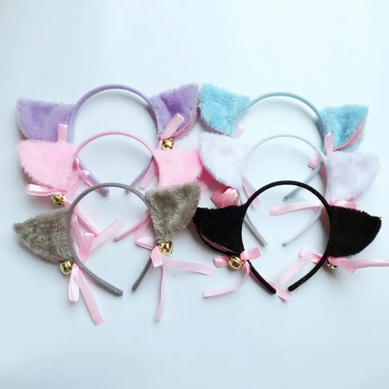 Женский милый пушистый плюшевый головной убор с кошачьими ушками и бантиком