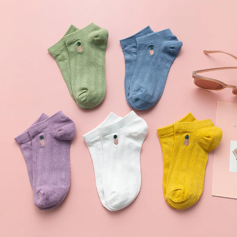 Носки женские с вышивкой фруктов Модные дышащие хлопковые сетчатые повседневные