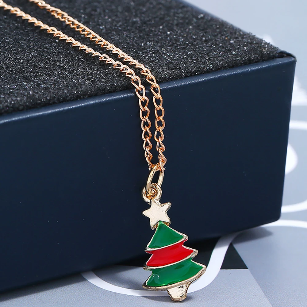 2 шт. Для женщин Эмаль Рождественская елка кулон ожерелье серьги на крючках