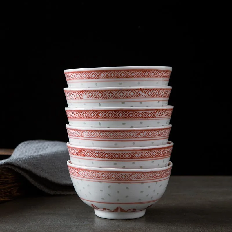 4 5 дюймов Цзиндэчжэнь керамическая миска для рамен винтажная красная фарфоровая